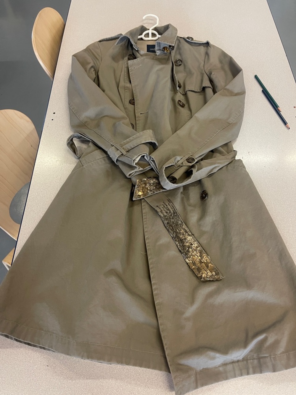 Gryphon Olive Green Trench Coat with Sequin Belt Detail
